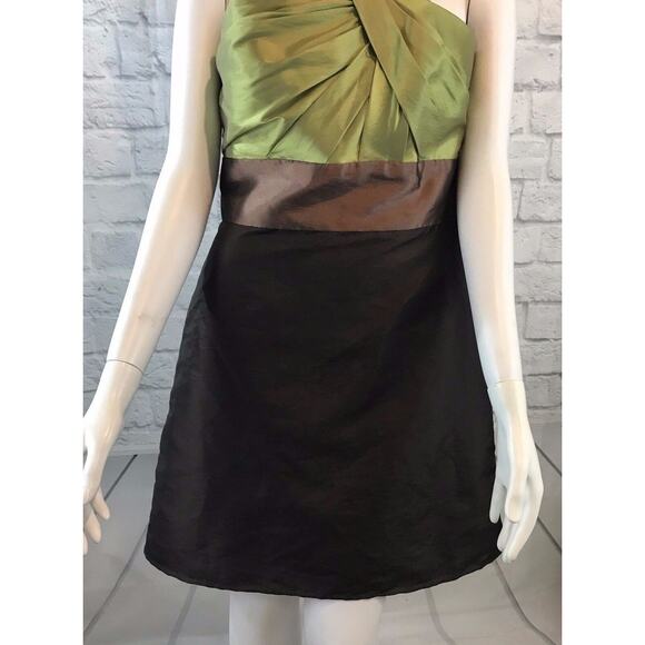 WTOO By Watters & Watters One Shoulder Brown Green Evening Short Dress Size 10 - Picture 1 of 12